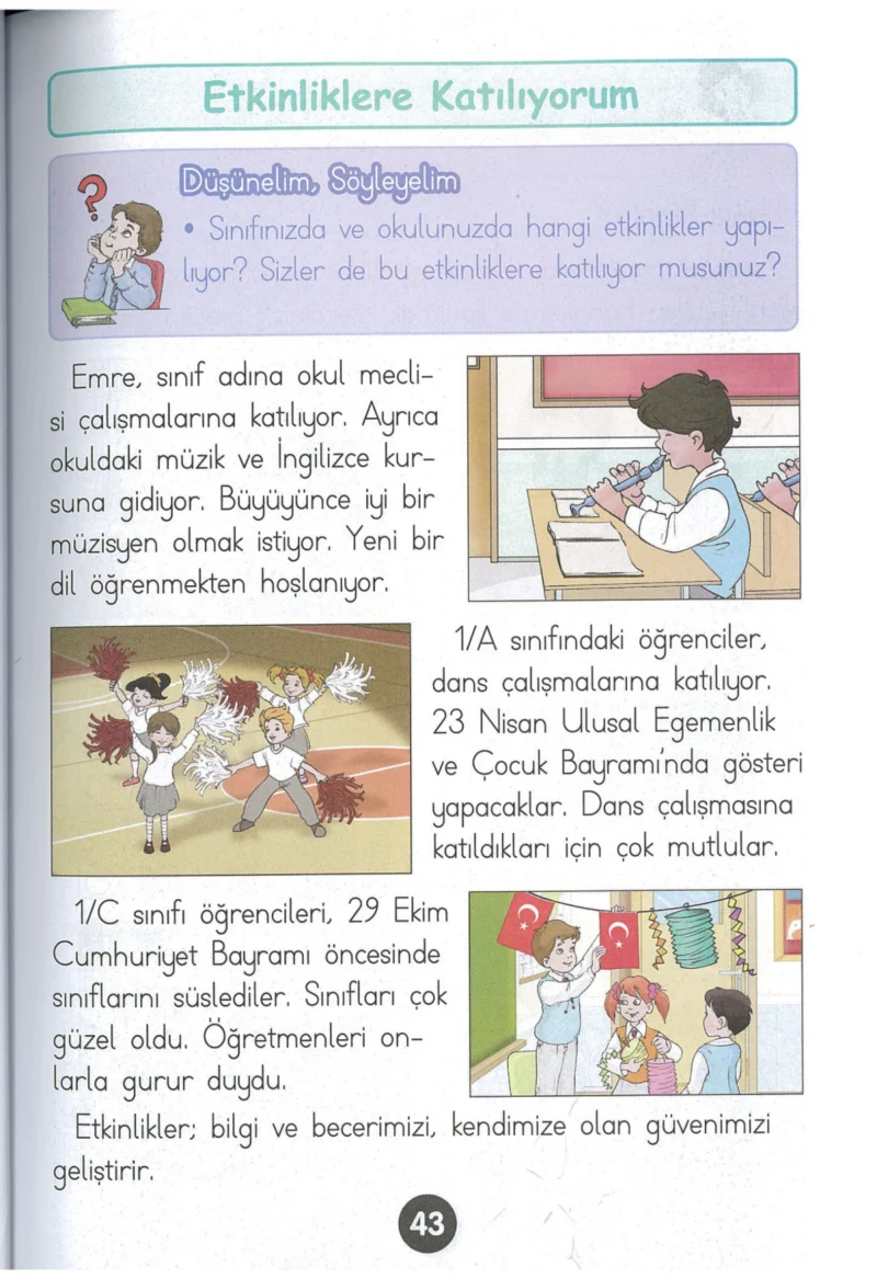 1. Sınıf Hayat Bilgisi Ders Kitabı Cevapları Kök-e Yayınları Sayfa 43