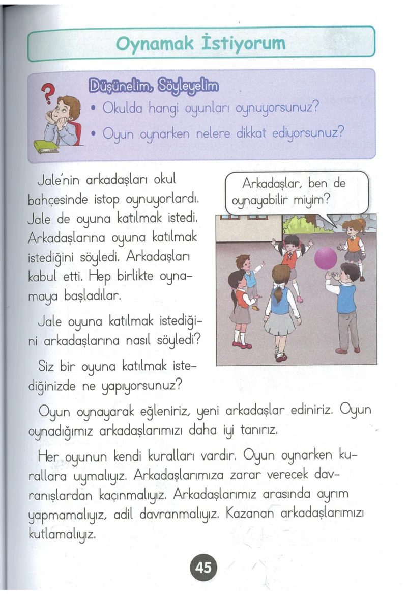 1. Sınıf Hayat Bilgisi Ders Kitabı Cevapları Kök-e Yayınları Sayfa 45