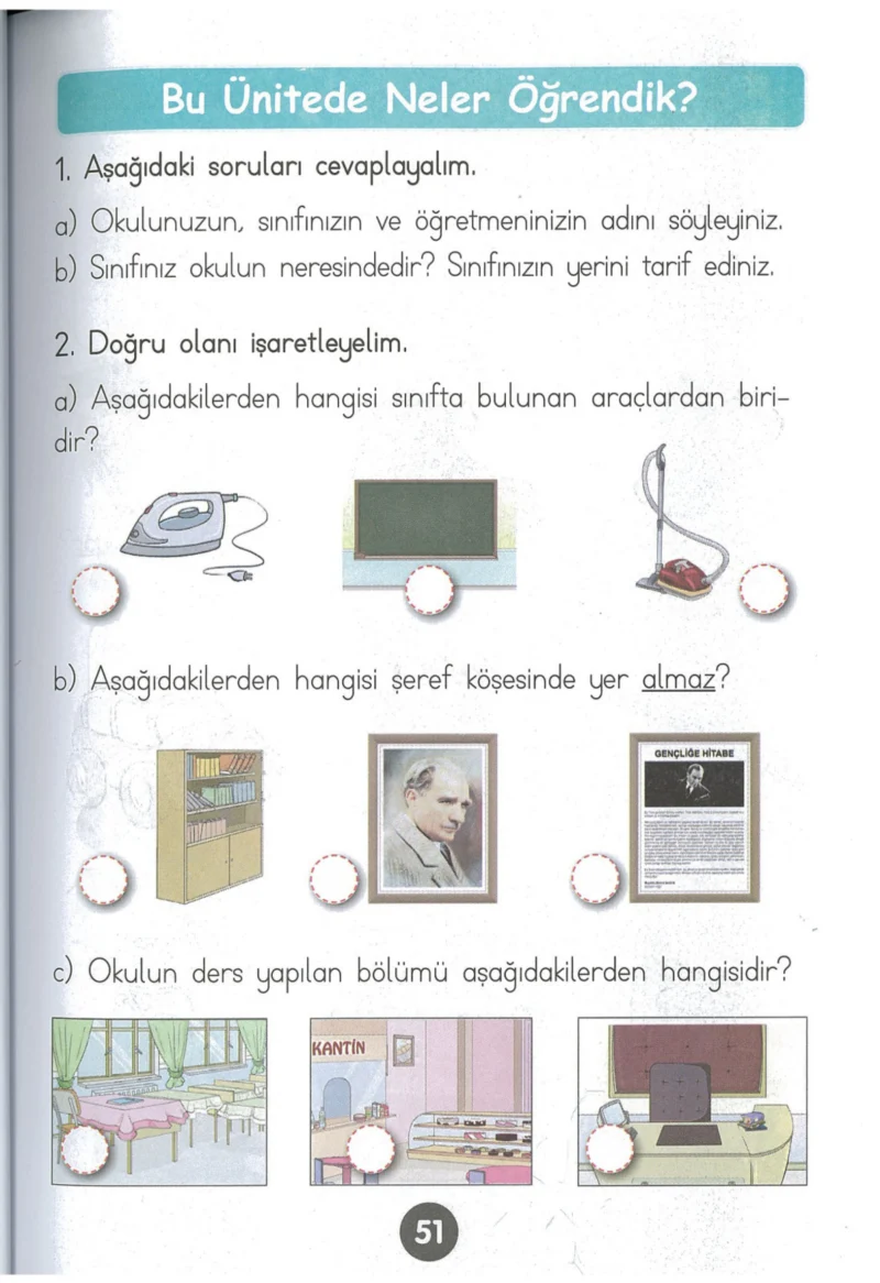 1. Sınıf Hayat Bilgisi Ders Kitabı Cevapları Kök-e Yayınları Sayfa 51