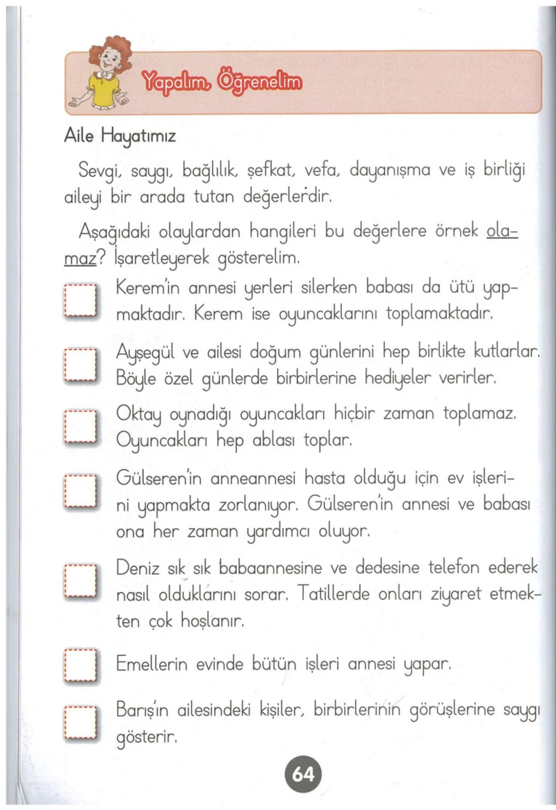 1. Sınıf Hayat Bilgisi Ders Kitabı Cevapları Kök-e Yayınları Sayfa 64