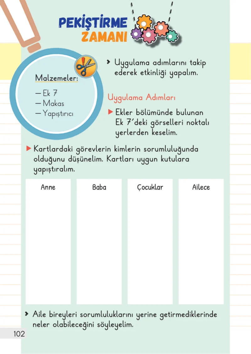 1. Sınıf Hayat Bilgisi Ders Kitabı Cevapları Meb Yayınları 1. Kitap Sayfa 102