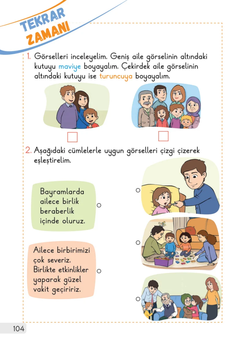 1. Sınıf Hayat Bilgisi Ders Kitabı Cevapları Meb Yayınları 1. Kitap Sayfa 104