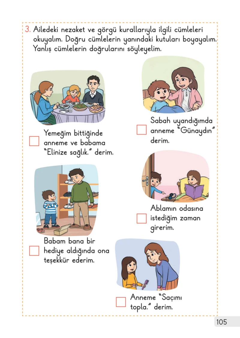 1. Sınıf Hayat Bilgisi Ders Kitabı Cevapları Meb Yayınları 1. Kitap Sayfa 105