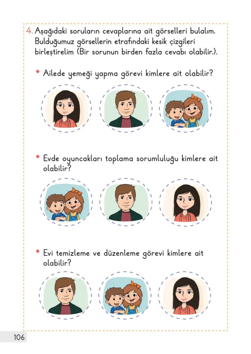 1. Sınıf Hayat Bilgisi Ders Kitabı Cevapları Meb Yayınları 1. Kitap Sayfa 106