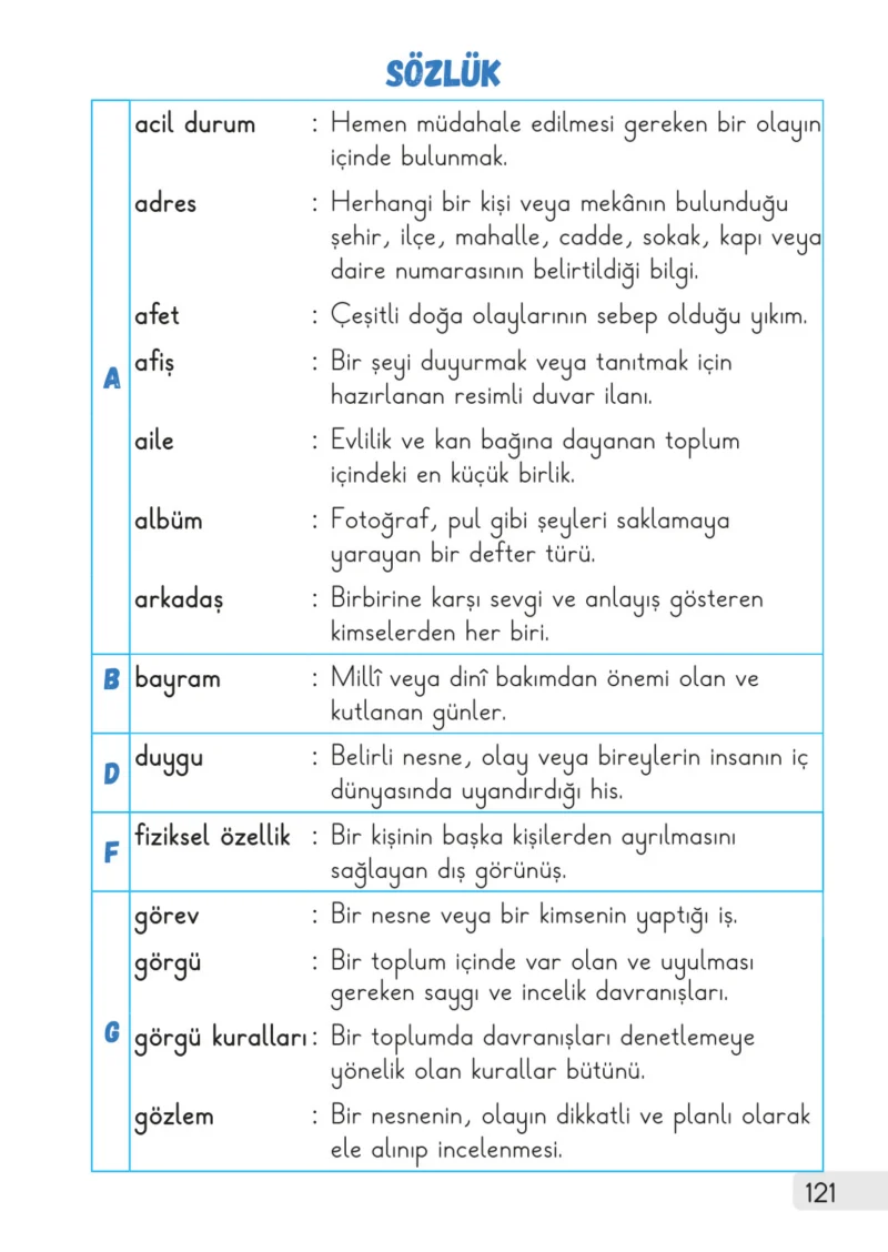 1. Sınıf Hayat Bilgisi Ders Kitabı Cevapları Meb Yayınları 1. Kitap Sayfa 121