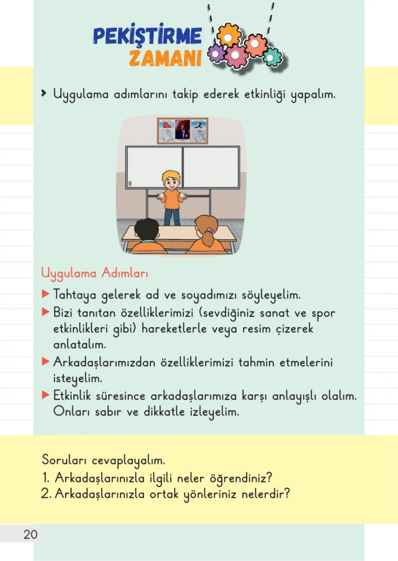 1. Sınıf Hayat Bilgisi Ders Kitabı Cevapları Meb Yayınları 1. Kitap Sayfa 20