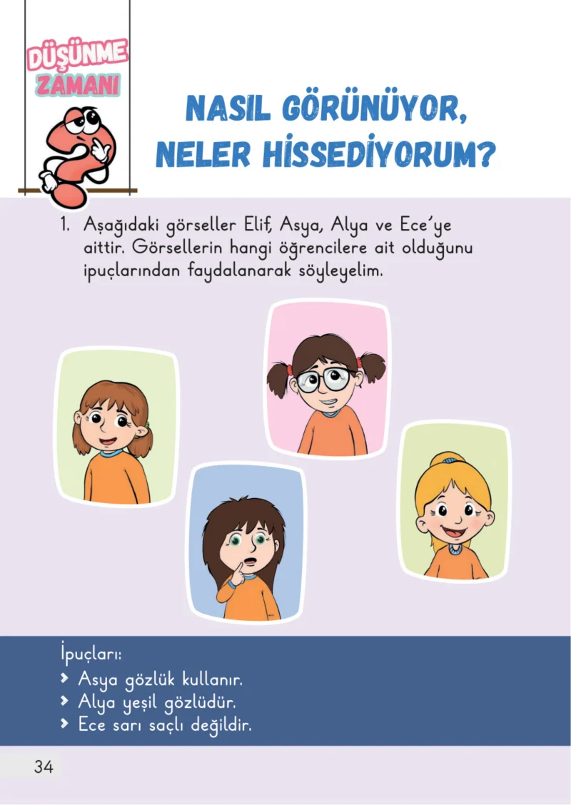 1. Sınıf Hayat Bilgisi Ders Kitabı Cevapları Meb Yayınları 1. Kitap Sayfa 34