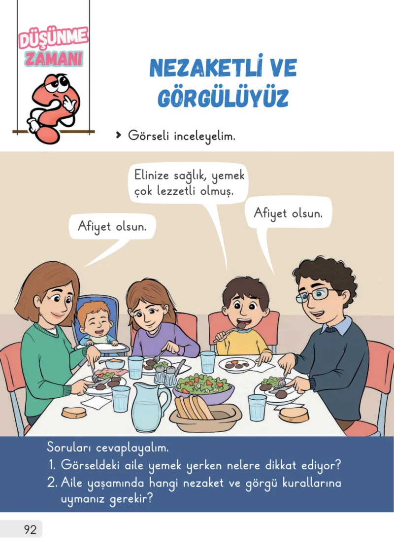 1. Sınıf Hayat Bilgisi Ders Kitabı Cevapları Meb Yayınları 1. Kitap Sayfa 92