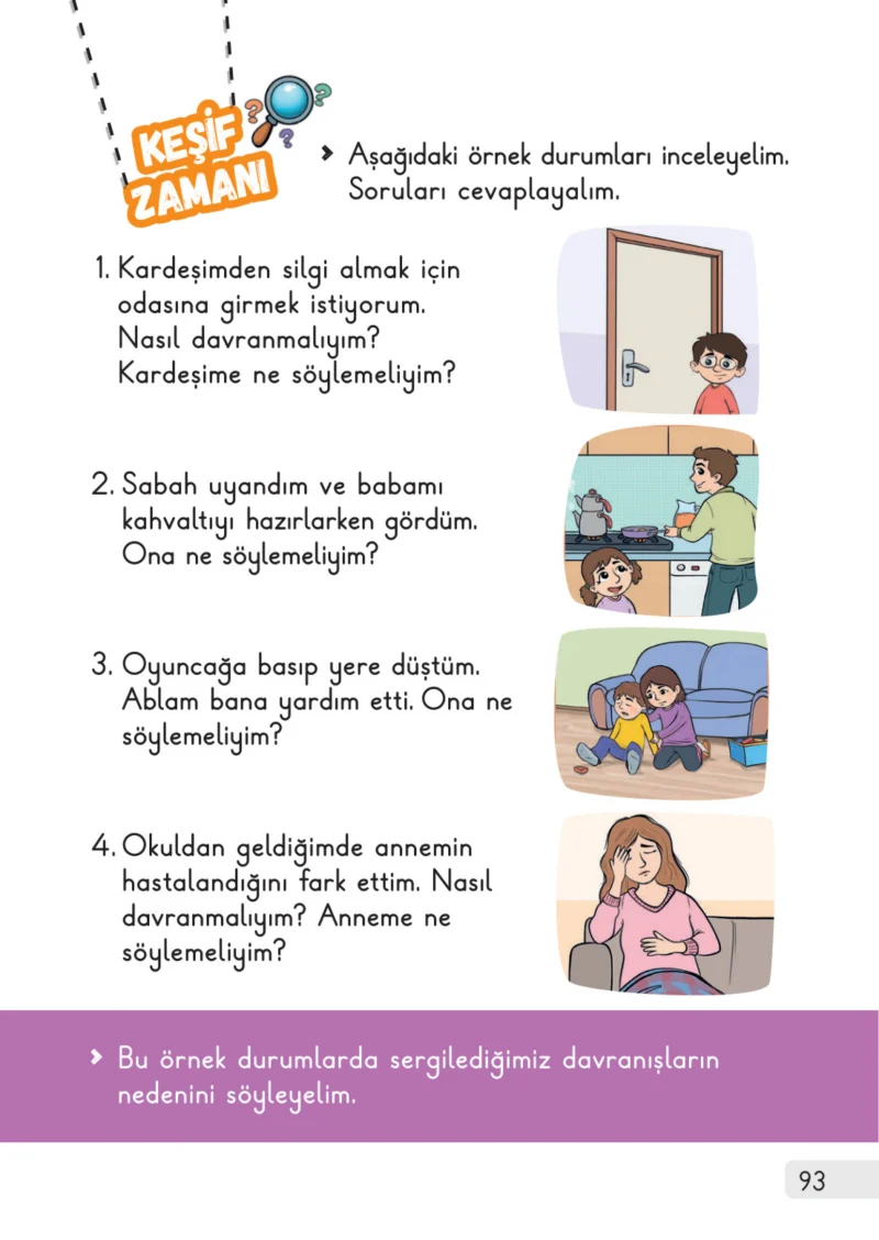 1. Sınıf Hayat Bilgisi Ders Kitabı Cevapları Meb Yayınları 1. Kitap Sayfa 93