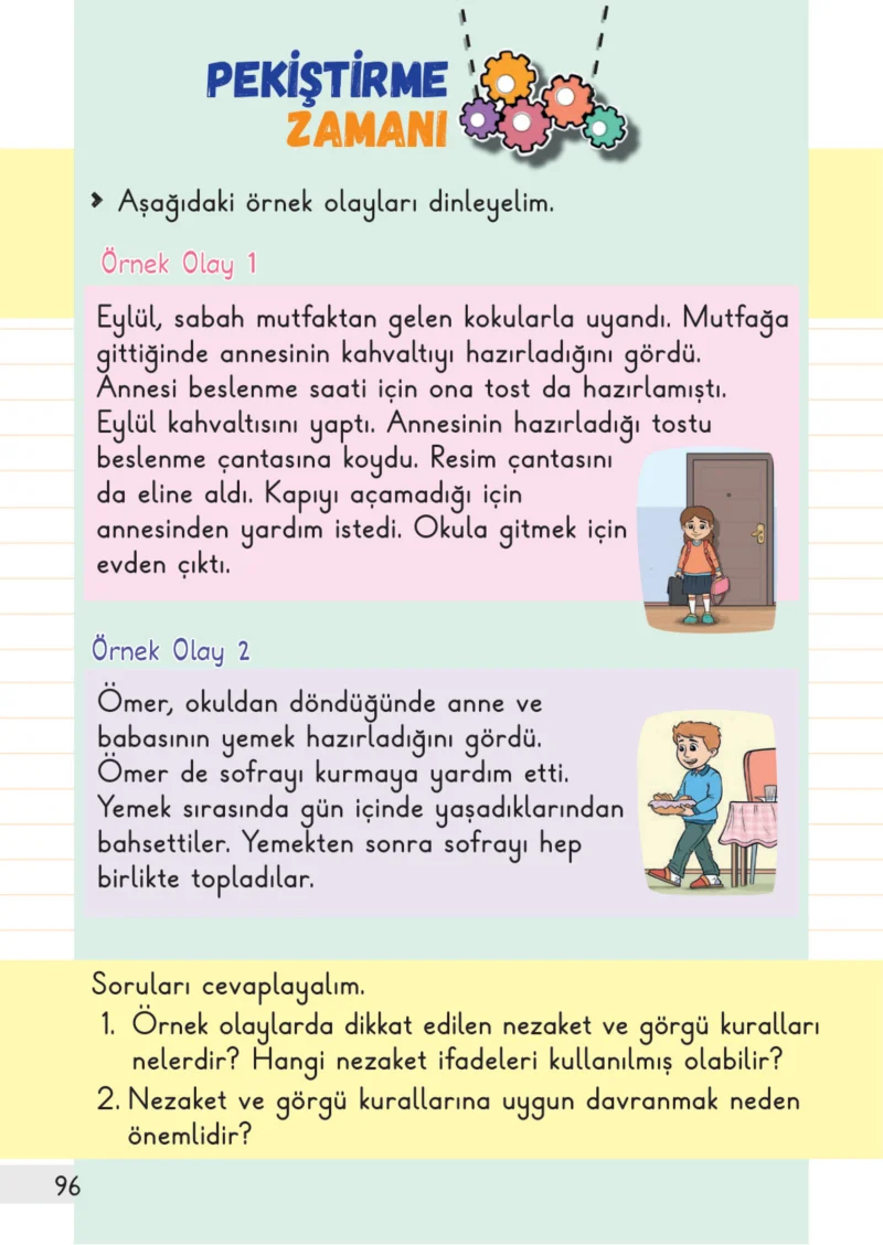 1. Sınıf Hayat Bilgisi Ders Kitabı Cevapları Meb Yayınları 1. Kitap Sayfa 96