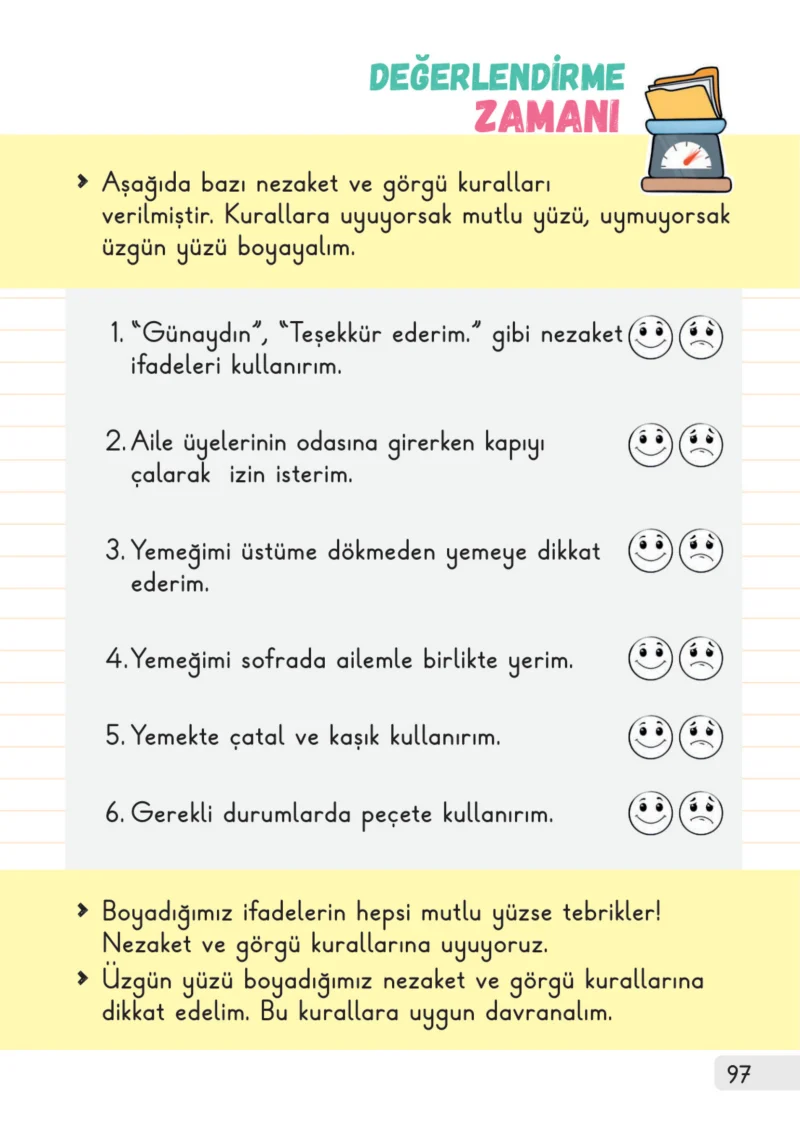 1. Sınıf Hayat Bilgisi Ders Kitabı Cevapları Meb Yayınları 1. Kitap Sayfa 97