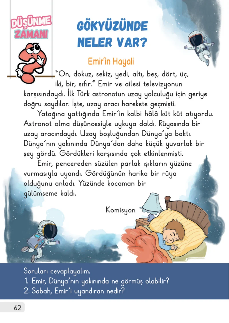 1. Sınıf Hayat Bilgisi Ders Kitabı Cevapları Meb Yayınları 2. Kitap Sayfa 62