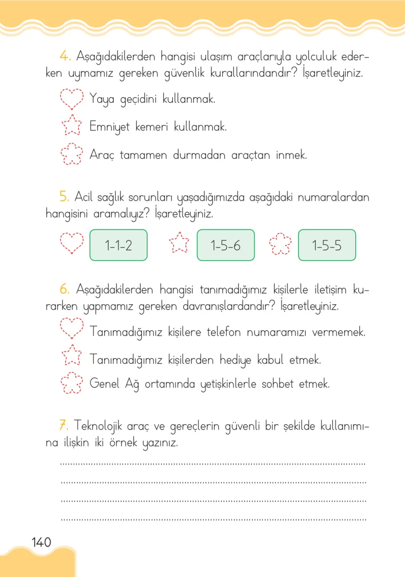 1. Sınıf Hayat Bilgisi Ders Kitabı Cevapları Pasifik Yayınları Sayfa 140