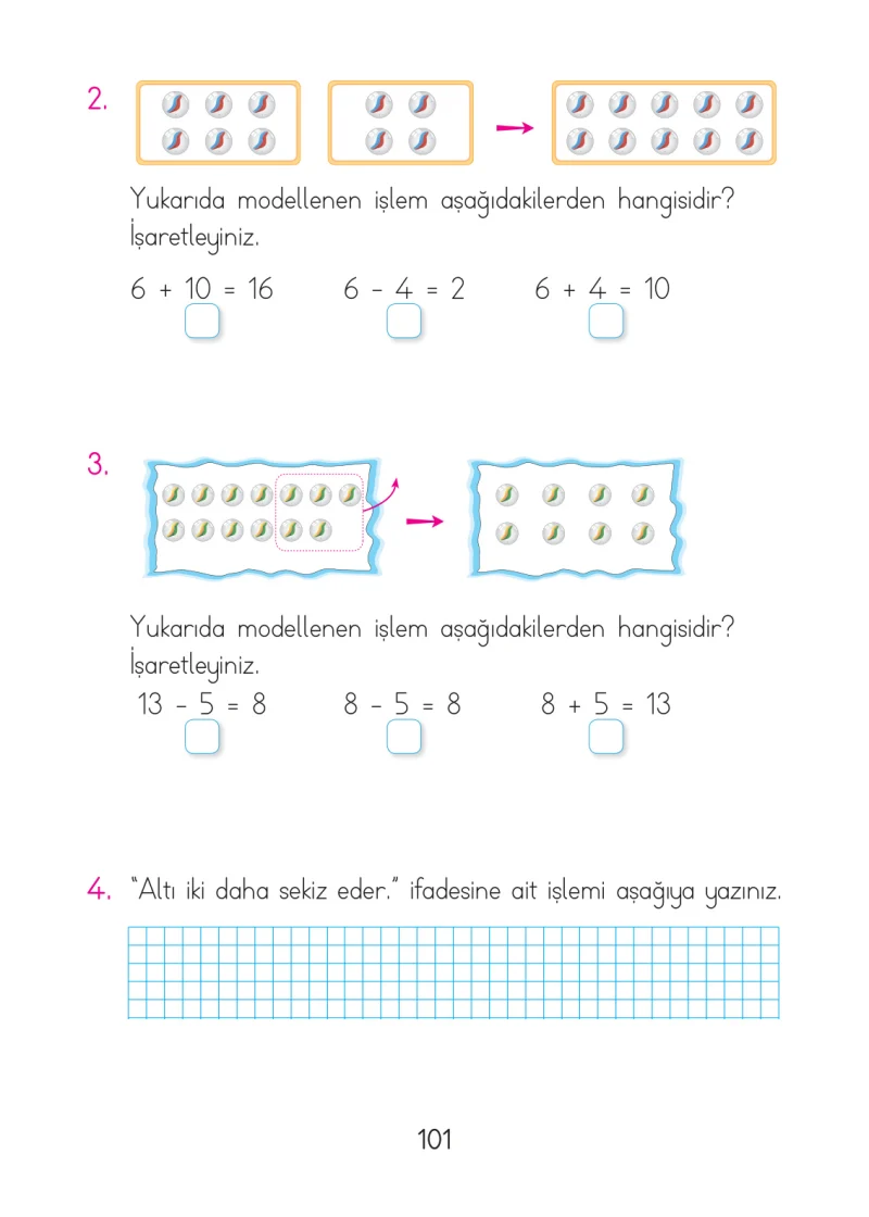1. Sınıf Matematik Ders Kitabı Cevapları Açılım Yayınları Sayfa 101