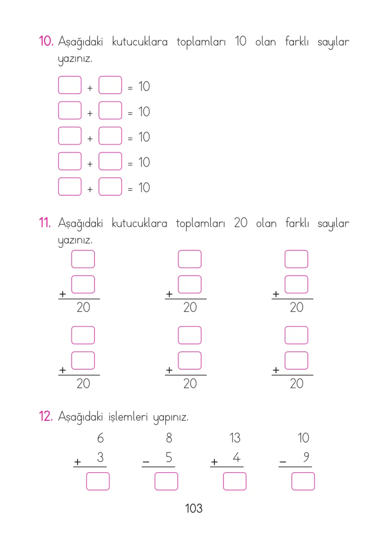1. Sınıf Matematik Ders Kitabı Cevapları Açılım Yayınları Sayfa 103