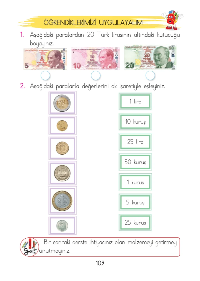 1. Sınıf Matematik Ders Kitabı Cevapları Açılım Yayınları Sayfa 109