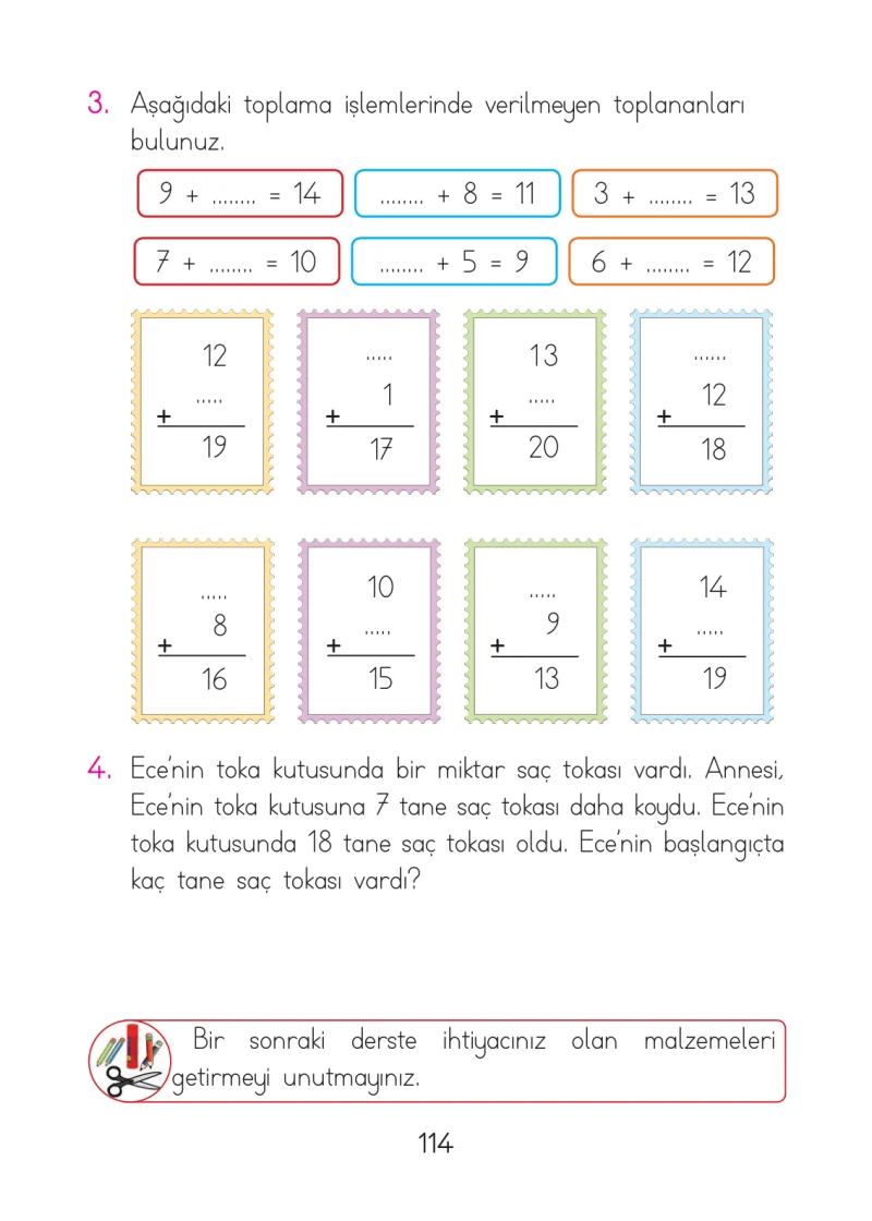 1. Sınıf Matematik Ders Kitabı Cevapları Açılım Yayınları Sayfa 114