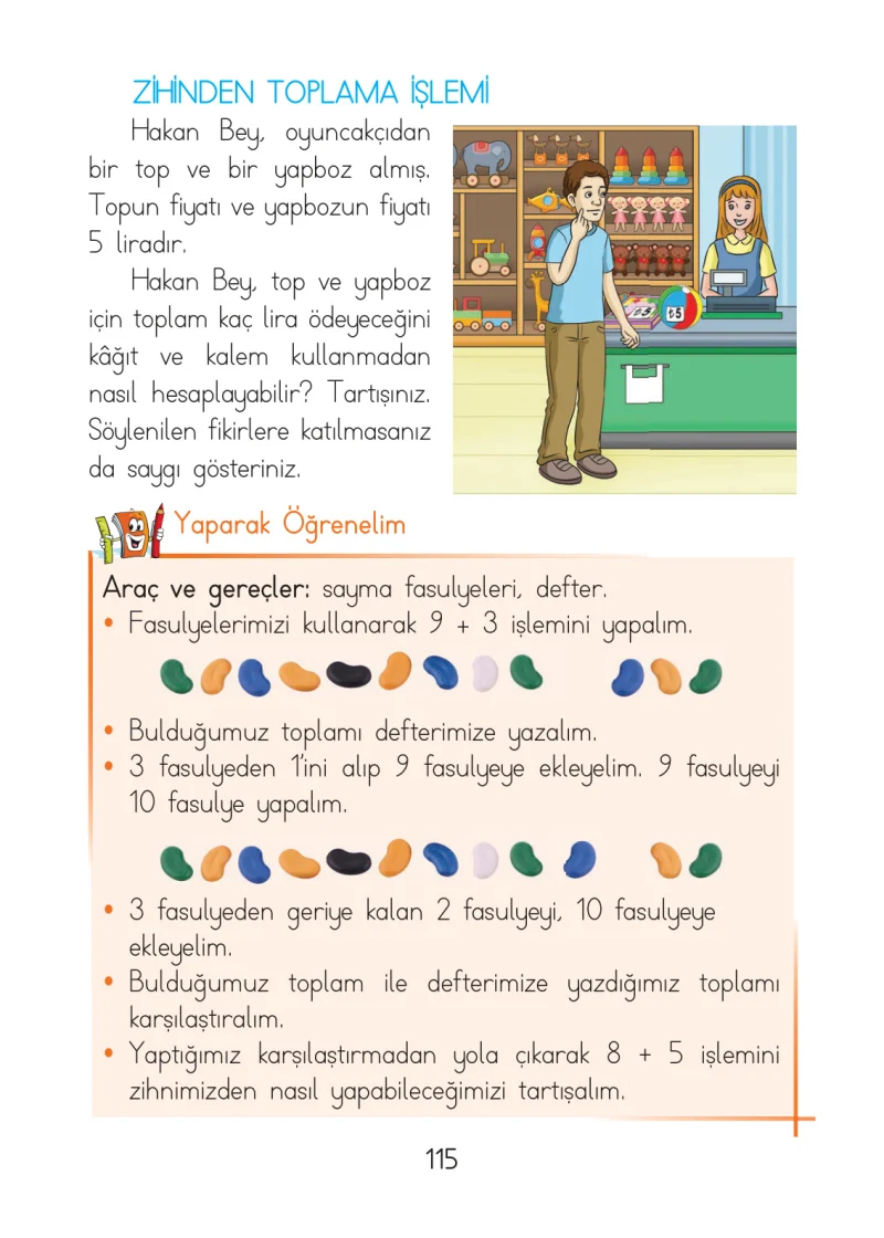 1. Sınıf Matematik Ders Kitabı Cevapları Açılım Yayınları Sayfa 115
