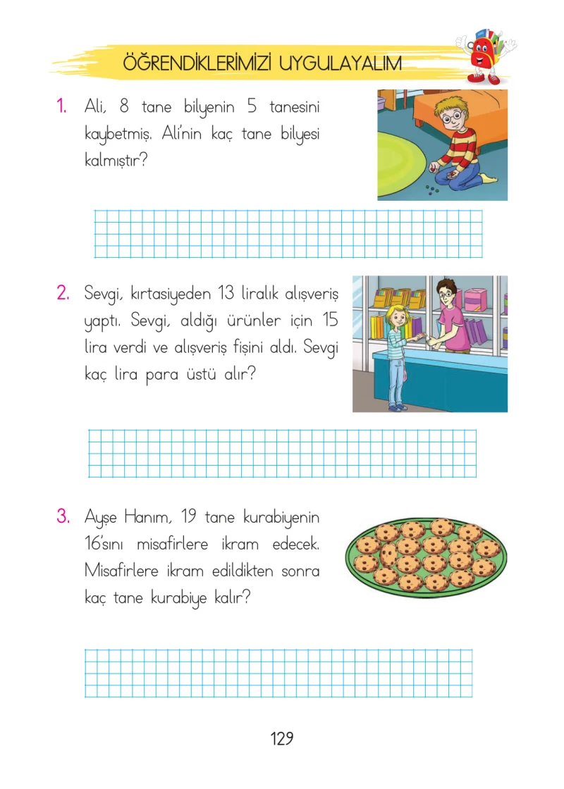 1. Sınıf Matematik Ders Kitabı Cevapları Açılım Yayınları Sayfa 129