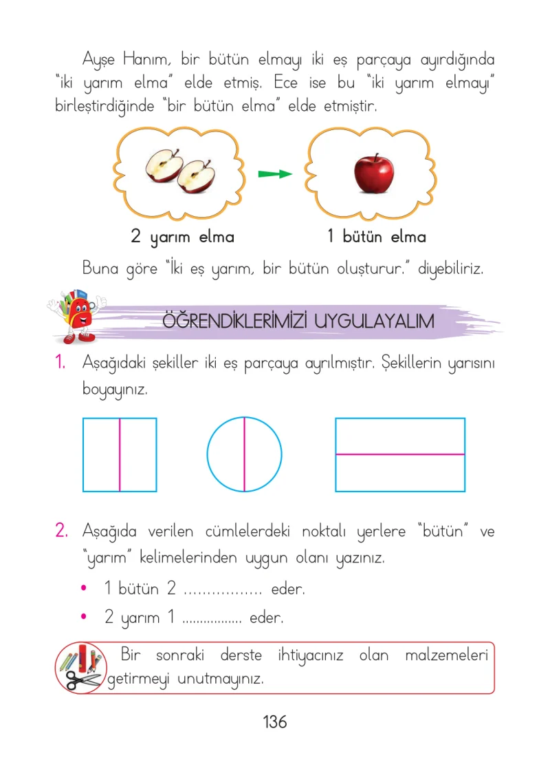 1. Sınıf Matematik Ders Kitabı Cevapları Açılım Yayınları Sayfa 136
