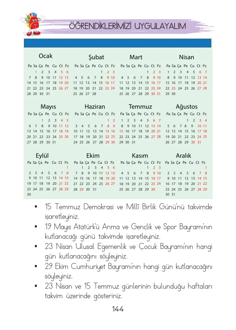 1. Sınıf Matematik Ders Kitabı Cevapları Açılım Yayınları Sayfa 144