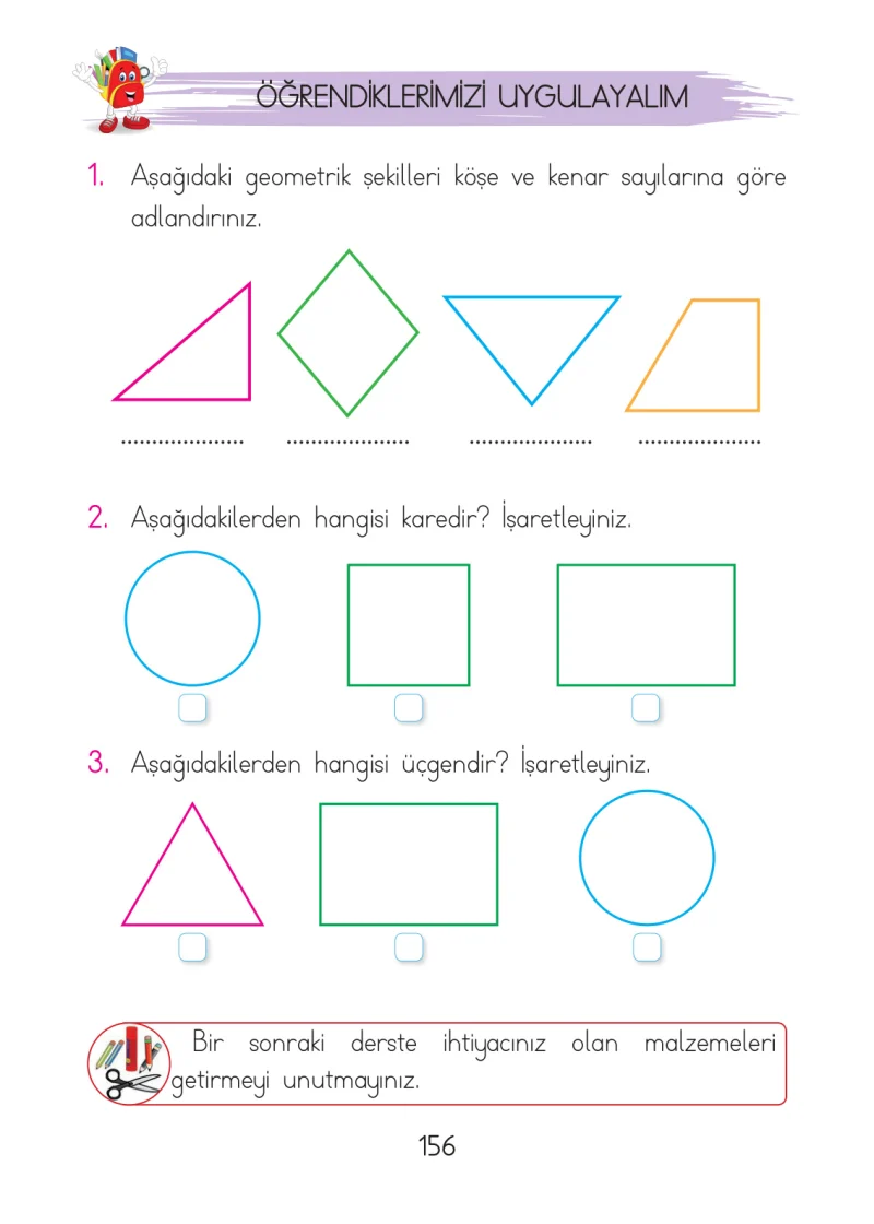 1. Sınıf Matematik Ders Kitabı Cevapları Açılım Yayınları Sayfa 156