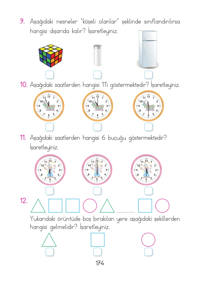 1. Sınıf Matematik Ders Kitabı Cevapları Açılım Yayınları Sayfa 174