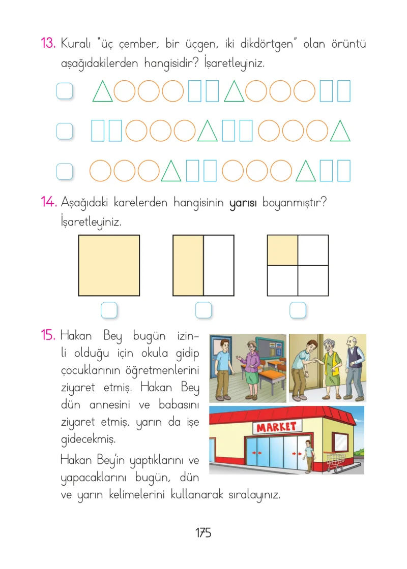 1. Sınıf Matematik Ders Kitabı Cevapları Açılım Yayınları Sayfa 175
