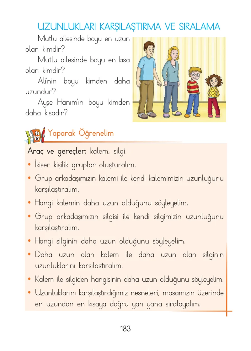1. Sınıf Matematik Ders Kitabı Cevapları Açılım Yayınları Sayfa 183