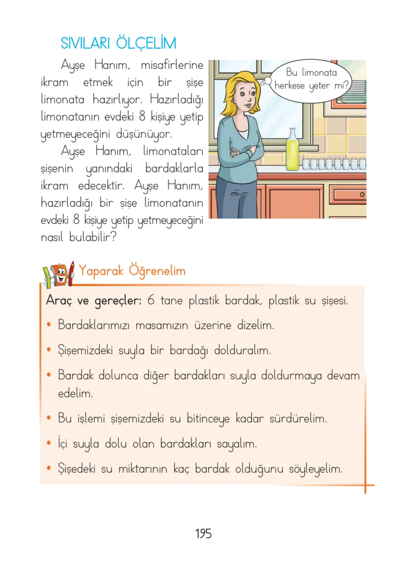 1. Sınıf Matematik Ders Kitabı Cevapları Açılım Yayınları Sayfa 195