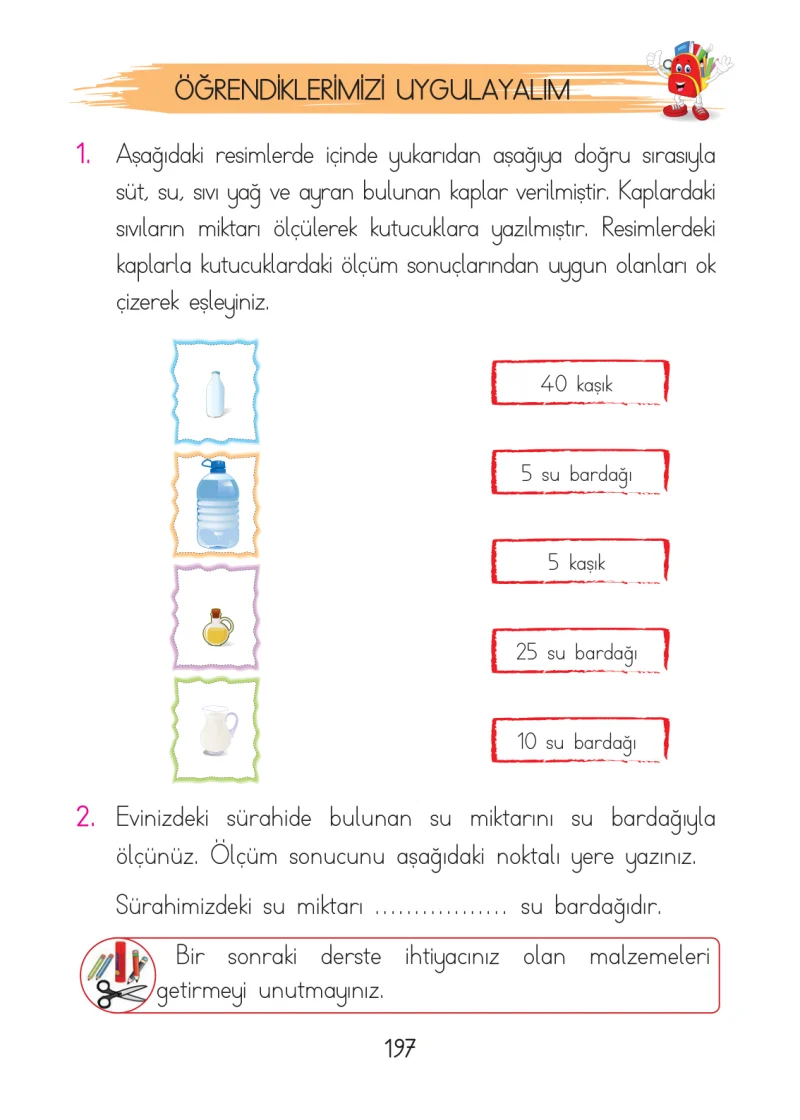 1. Sınıf Matematik Ders Kitabı Cevapları Açılım Yayınları Sayfa 197