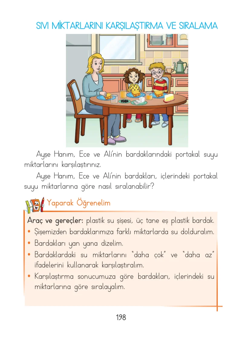 1. Sınıf Matematik Ders Kitabı Cevapları Açılım Yayınları Sayfa 198