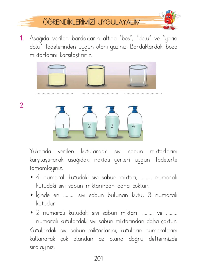 1. Sınıf Matematik Ders Kitabı Cevapları Açılım Yayınları Sayfa 201