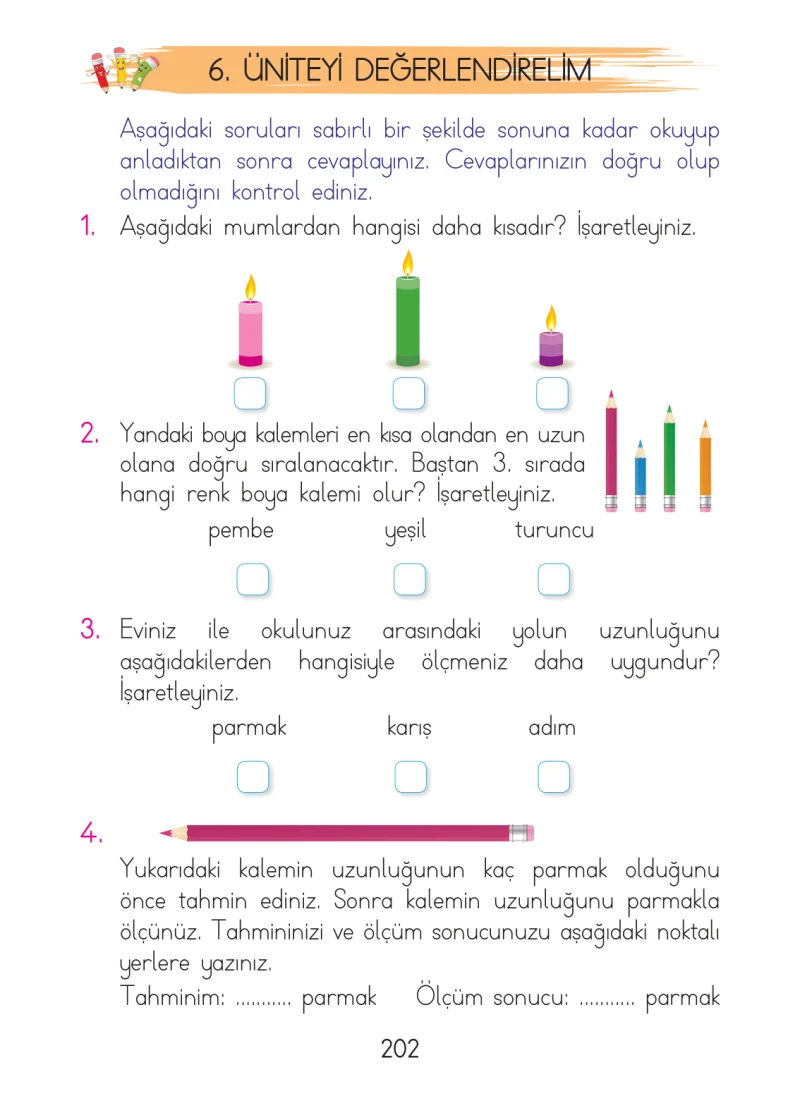 1. Sınıf Matematik Ders Kitabı Cevapları Açılım Yayınları Sayfa 202