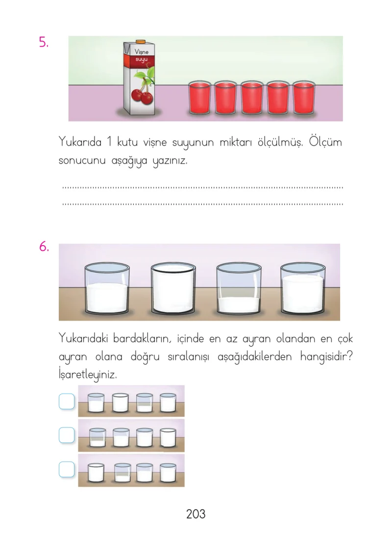 1. Sınıf Matematik Ders Kitabı Cevapları Açılım Yayınları Sayfa 203