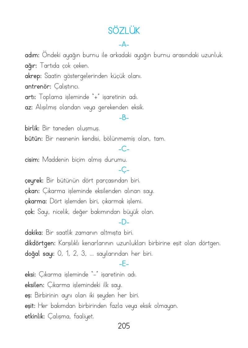 1. Sınıf Matematik Ders Kitabı Cevapları Açılım Yayınları Sayfa 205