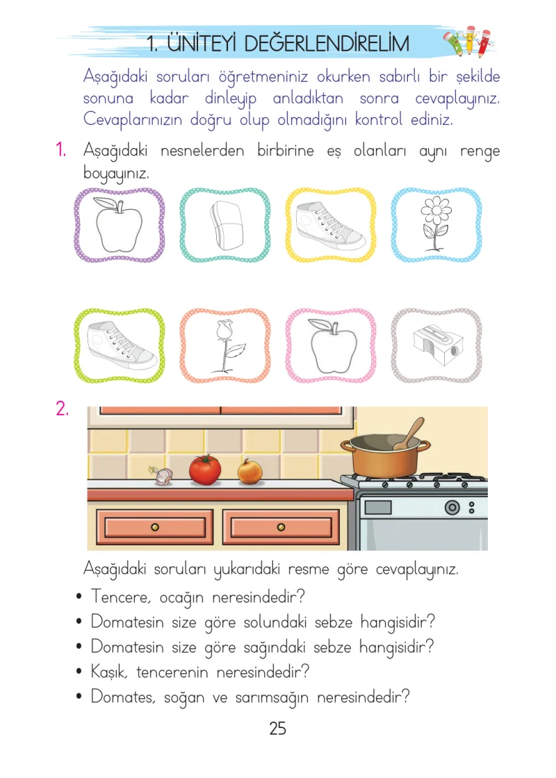 1. Sınıf Matematik Ders Kitabı Cevapları Açılım Yayınları Sayfa 25