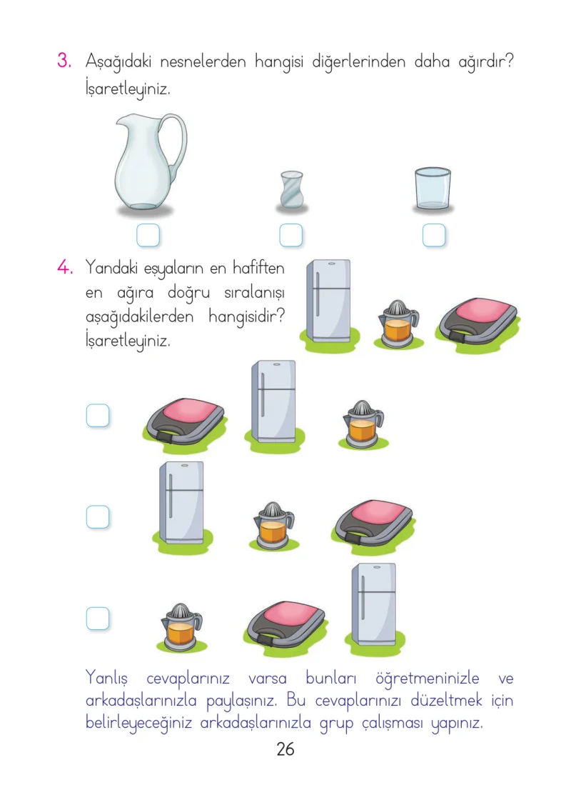 1. Sınıf Matematik Ders Kitabı Cevapları Açılım Yayınları Sayfa 26