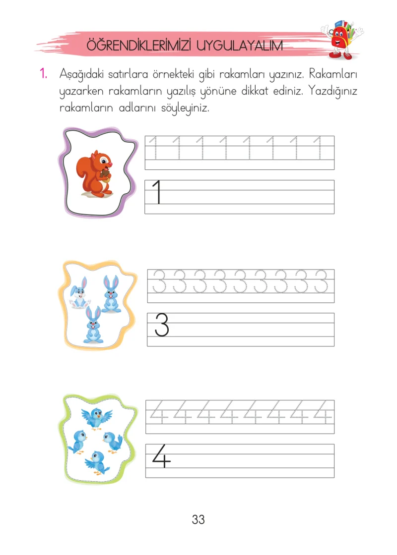 1. Sınıf Matematik Ders Kitabı Cevapları Açılım Yayınları Sayfa 33