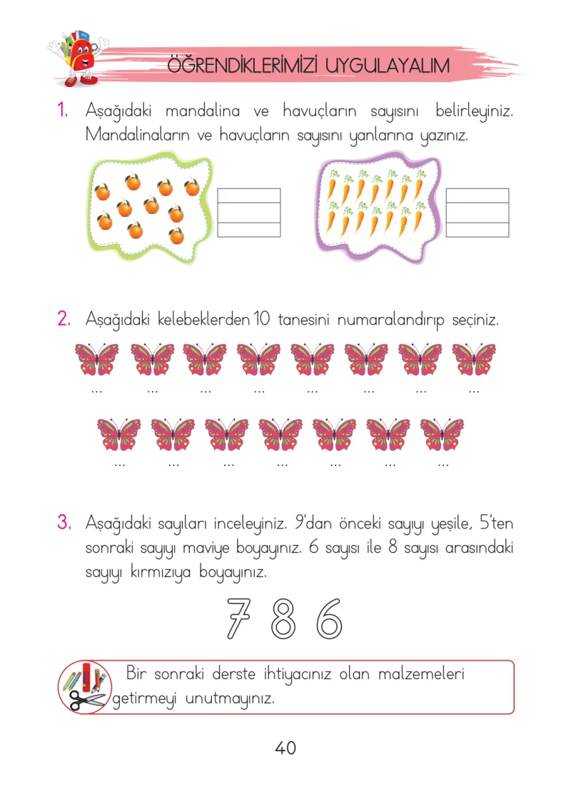 1. Sınıf Matematik Ders Kitabı Cevapları Açılım Yayınları Sayfa 40