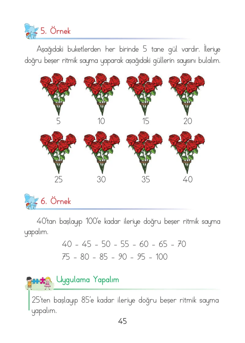 1. Sınıf Matematik Ders Kitabı Cevapları Açılım Yayınları Sayfa 45