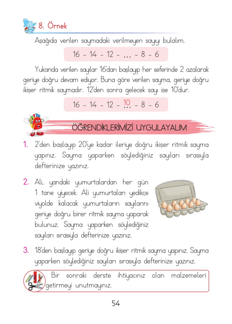 1. Sınıf Matematik Ders Kitabı Cevapları Açılım Yayınları Sayfa 54