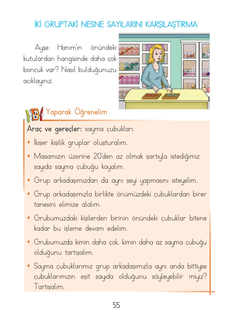 1. Sınıf Matematik Ders Kitabı Cevapları Açılım Yayınları Sayfa 55