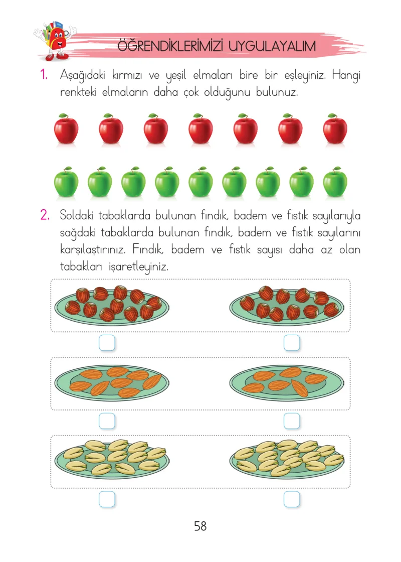 1. Sınıf Matematik Ders Kitabı Cevapları Açılım Yayınları Sayfa 58