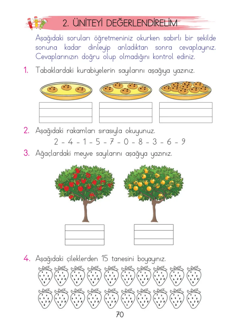 1. Sınıf Matematik Ders Kitabı Cevapları Açılım Yayınları Sayfa 70