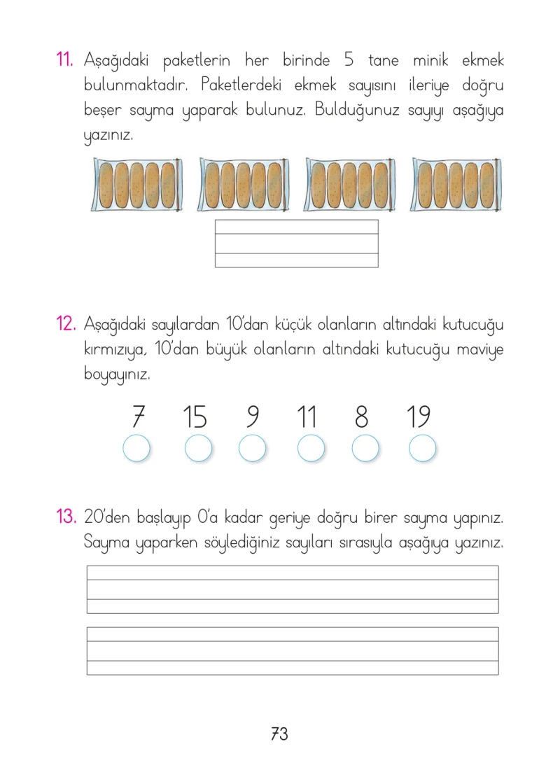 1. Sınıf Matematik Ders Kitabı Cevapları Açılım Yayınları Sayfa 73