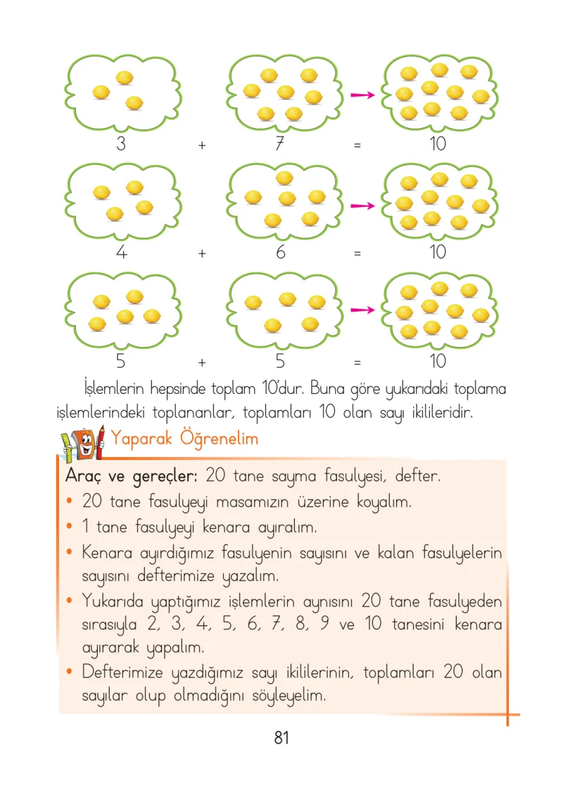 1. Sınıf Matematik Ders Kitabı Cevapları Açılım Yayınları Sayfa 81