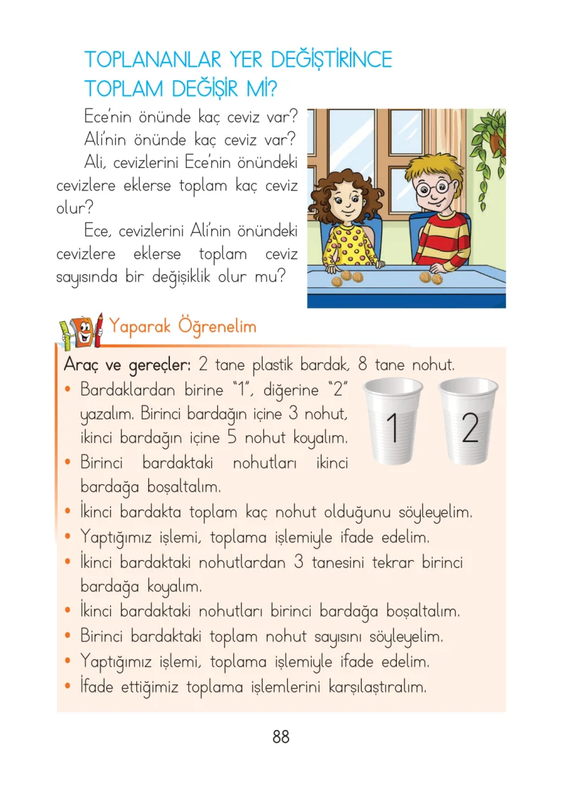 1. Sınıf Matematik Ders Kitabı Cevapları Açılım Yayınları Sayfa 88