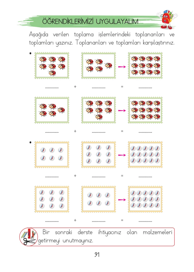 1. Sınıf Matematik Ders Kitabı Cevapları Açılım Yayınları Sayfa 91