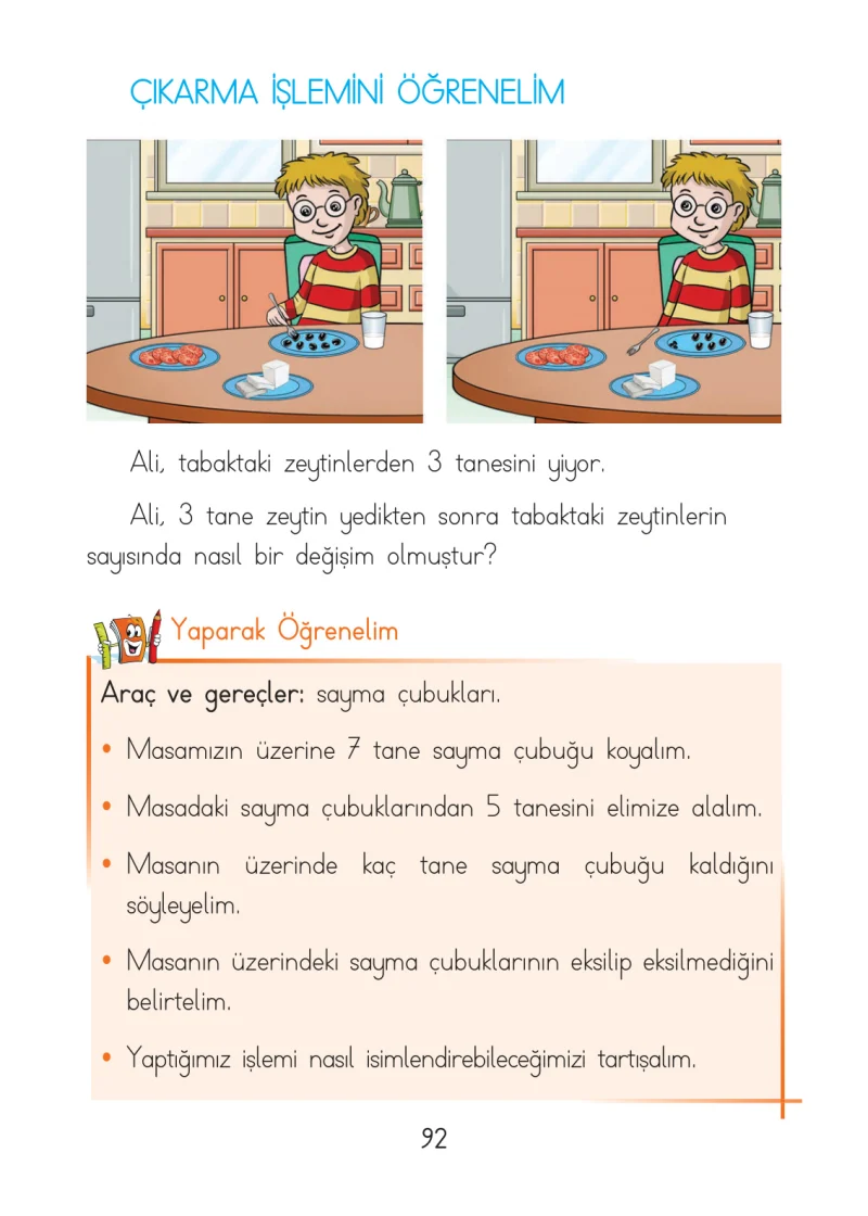 1. Sınıf Matematik Ders Kitabı Cevapları Açılım Yayınları Sayfa 92